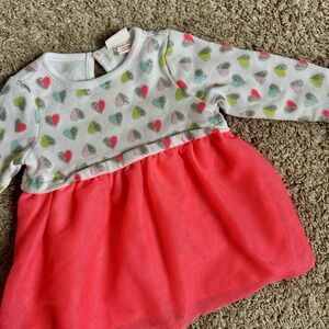 Cat & Jack I Long Sleeve Heart Tulle Dress I 3-6M I Pink White Sparkle